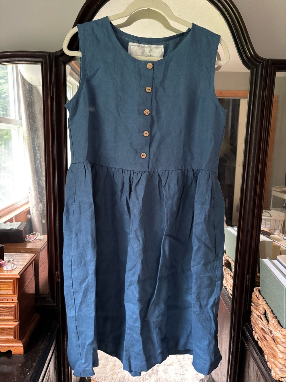 NEW Notperfectlinen Indigo Sleeveless Linen MAMA Dress - Medium - Picture 7 of 7